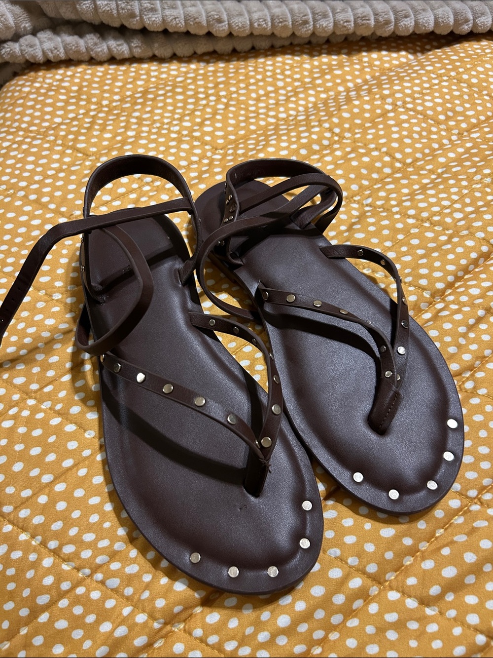 a new day Brown Studded Strappy Flat Sandals
